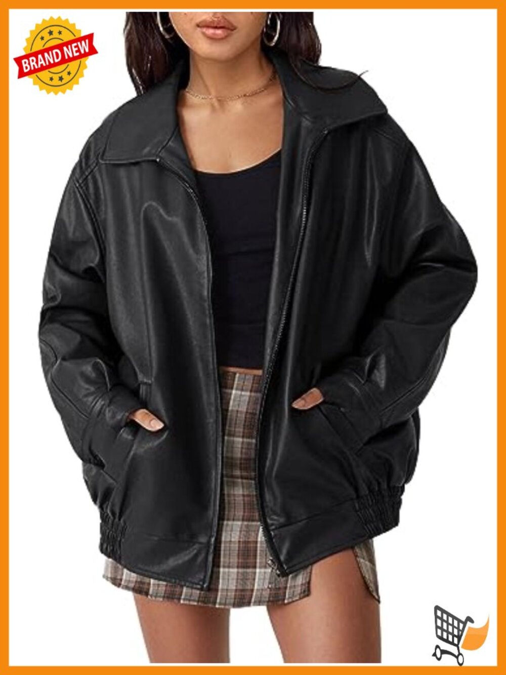 Oversized Faux Leather Motorcycle Jacket Vegan Boyfriend Fit
